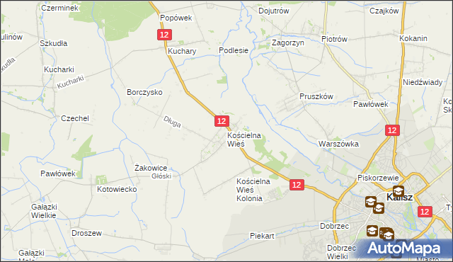 mapa Kościelna Wieś gmina Gołuchów, Kościelna Wieś gmina Gołuchów na mapie Targeo