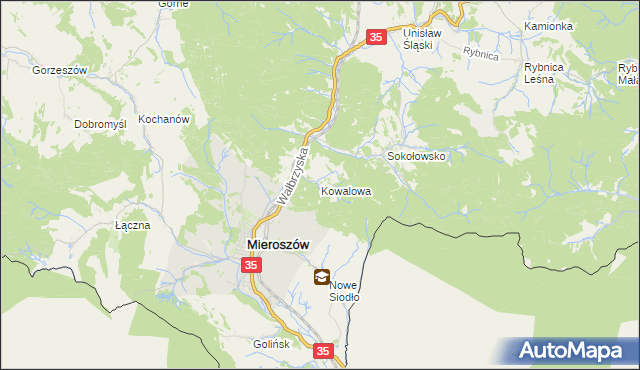 mapa Kowalowa gmina Mieroszów, Kowalowa gmina Mieroszów na mapie Targeo