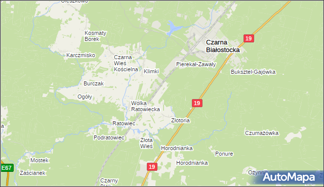 mapa Krzyżyk gmina Czarna Białostocka, Krzyżyk gmina Czarna Białostocka na mapie Targeo