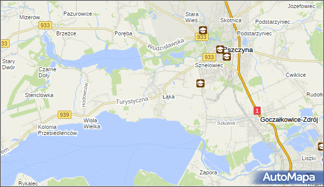 mapa Łąka gmina Pszczyna, Łąka gmina Pszczyna na mapie Targeo