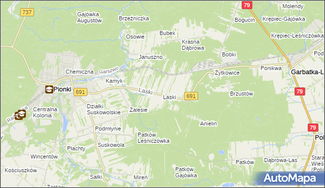 mapa Laski gmina Pionki, Laski gmina Pionki na mapie Targeo