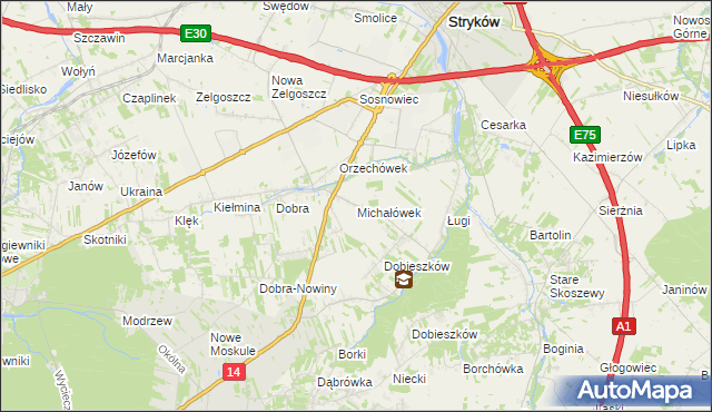 mapa Michałówek gmina Stryków, Michałówek gmina Stryków na mapie Targeo