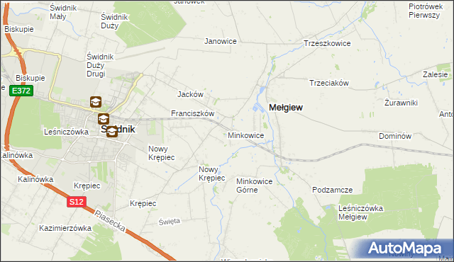 mapa Minkowice gmina Mełgiew, Minkowice gmina Mełgiew na mapie Targeo