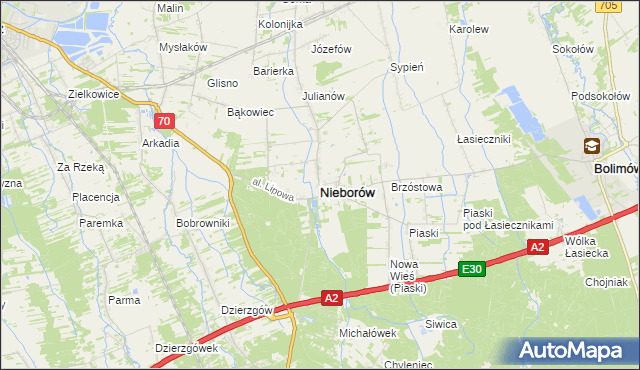 mapa Nieborów powiat łowicki, Nieborów powiat łowicki na mapie Targeo