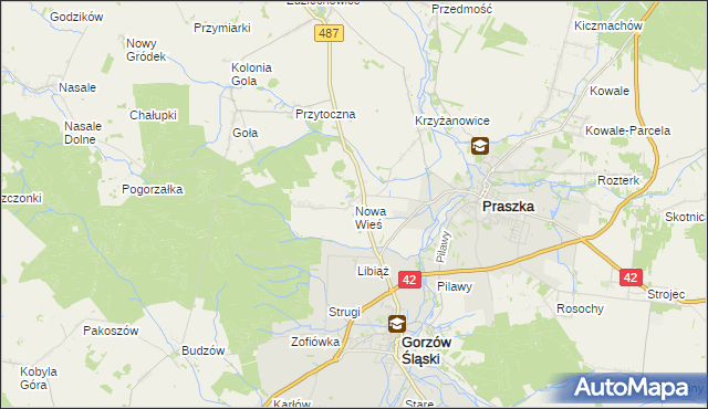 mapa Nowa Wieś gmina Gorzów Śląski, Nowa Wieś gmina Gorzów Śląski na mapie Targeo
