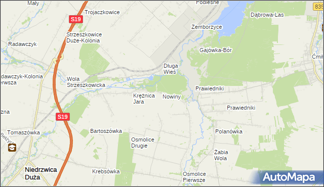 mapa Nowiny gmina Głusk, Nowiny gmina Głusk na mapie Targeo