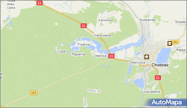 mapa Oleśnica gmina Chodzież, Oleśnica gmina Chodzież na mapie Targeo