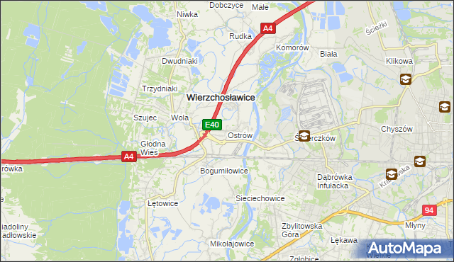 mapa Ostrów gmina Wierzchosławice, Ostrów gmina Wierzchosławice na mapie Targeo