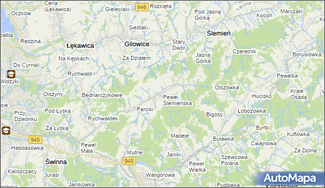 mapa Pewel Ślemieńska, Pewel Ślemieńska na mapie Targeo