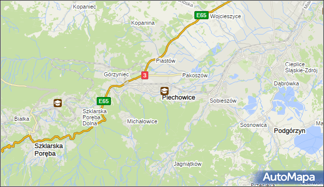 mapa Piechowice powiat jeleniogórski, Piechowice powiat jeleniogórski na mapie Targeo