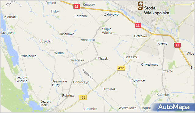 mapa Płaczki gmina Zaniemyśl, Płaczki gmina Zaniemyśl na mapie Targeo
