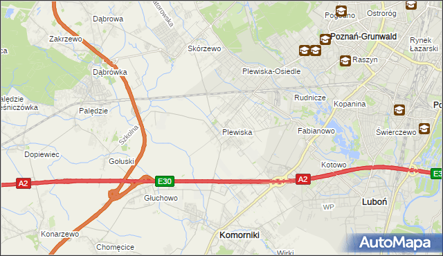 mapa Plewiska gmina Komorniki, Plewiska gmina Komorniki na mapie Targeo