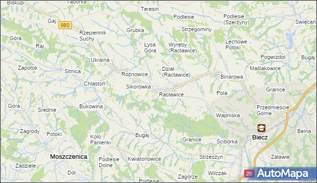 mapa Racławice gmina Biecz, Racławice gmina Biecz na mapie Targeo