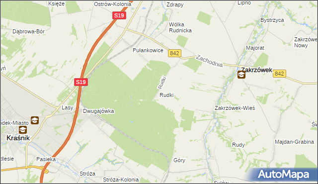 mapa Rudki gmina Zakrzówek, Rudki gmina Zakrzówek na mapie Targeo