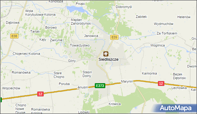 mapa Siedliszcze powiat chełmski, Siedliszcze powiat chełmski na mapie Targeo