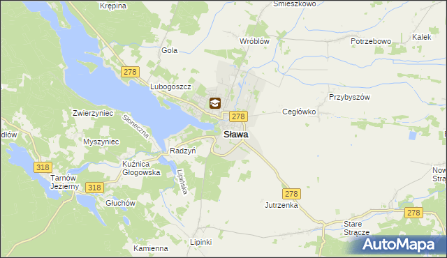 mapa Sława powiat wschowski, Sława powiat wschowski na mapie Targeo