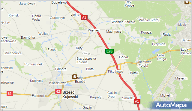 mapa Słone gmina Brześć Kujawski, Słone gmina Brześć Kujawski na mapie Targeo