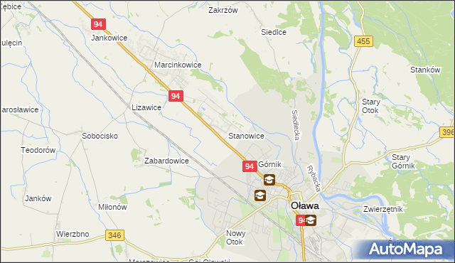 mapa Stanowice gmina Oława, Stanowice gmina Oława na mapie Targeo