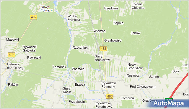 mapa Stary Broniszew, Stary Broniszew na mapie Targeo