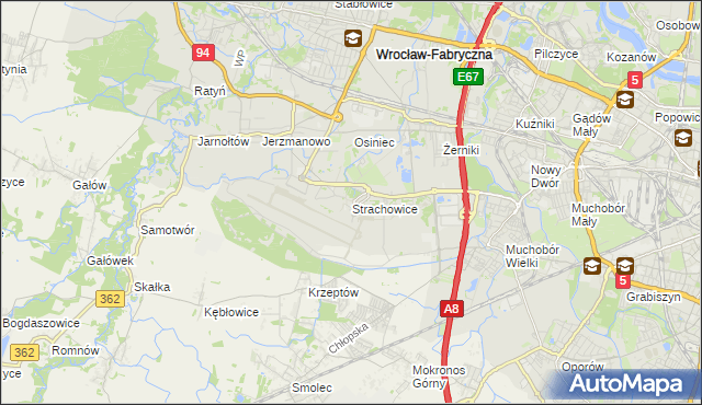mapa Strachowice gmina Wrocław, Strachowice gmina Wrocław na mapie Targeo