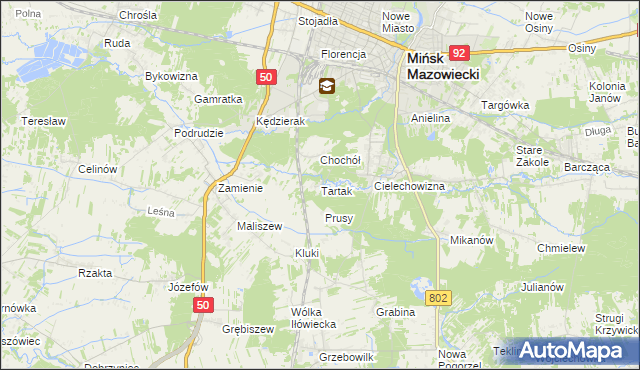mapa Tartak gmina Mińsk Mazowiecki, Tartak gmina Mińsk Mazowiecki na mapie Targeo