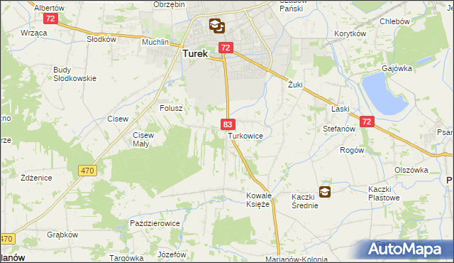 mapa Turkowice gmina Turek, Turkowice gmina Turek na mapie Targeo