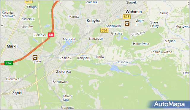 mapa Turów gmina Wołomin, Turów gmina Wołomin na mapie Targeo