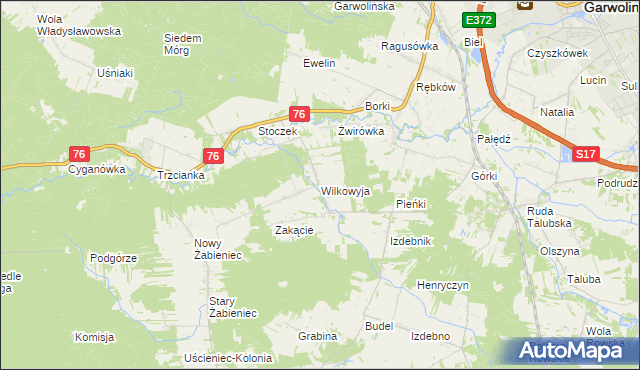 mapa Wilkowyja gmina Garwolin, Wilkowyja gmina Garwolin na mapie Targeo