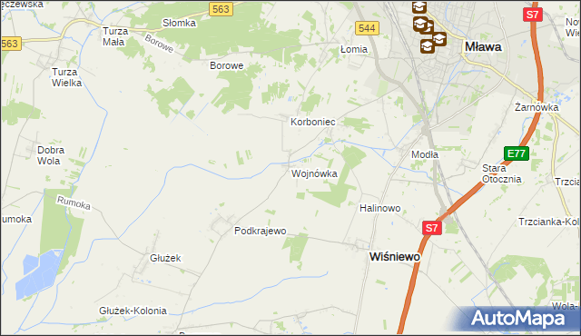 mapa Wojnówka gmina Wiśniewo, Wojnówka gmina Wiśniewo na mapie Targeo