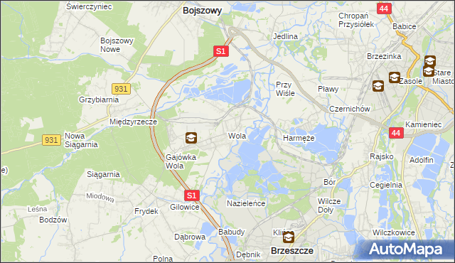 mapa Wola gmina Miedźna, Wola gmina Miedźna na mapie Targeo