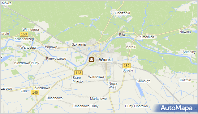 mapa Wronki powiat szamotulski, Wronki powiat szamotulski na mapie Targeo