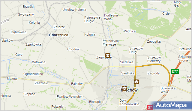 mapa Zagorzyce gmina Miechów, Zagorzyce gmina Miechów na mapie Targeo