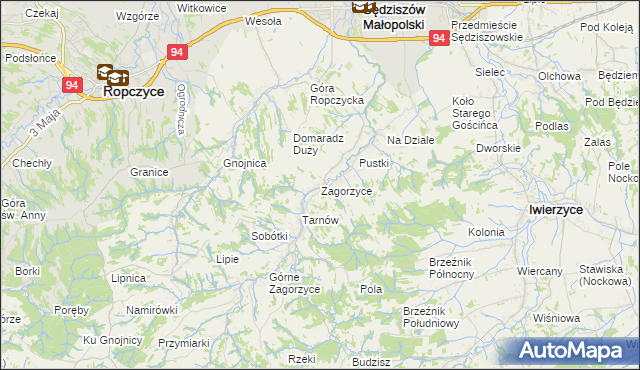 mapa Zagorzyce gmina Sędziszów Małopolski, Zagorzyce gmina Sędziszów Małopolski na mapie Targeo