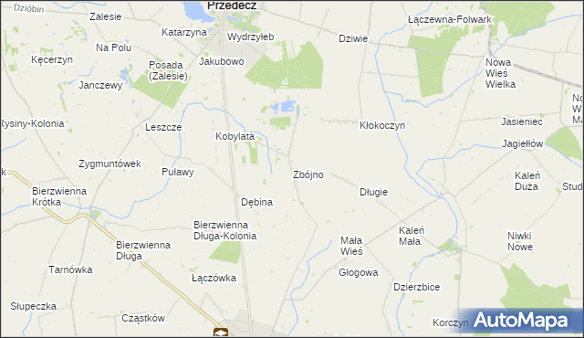 mapa Zbójno gmina Kłodawa, Zbójno gmina Kłodawa na mapie Targeo