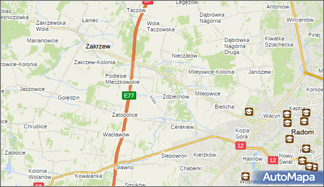 mapa Zdziechów gmina Zakrzew, Zdziechów gmina Zakrzew na mapie Targeo
