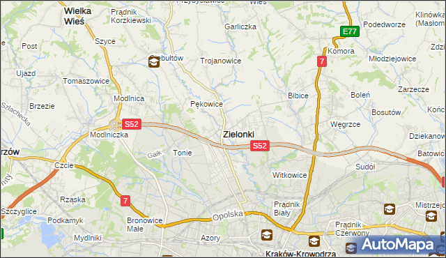 mapa Zielonki powiat krakowski, Zielonki powiat krakowski na mapie Targeo