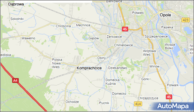 mapa Osiny gmina Komprachcice, Osiny gmina Komprachcice na mapie Targeo
