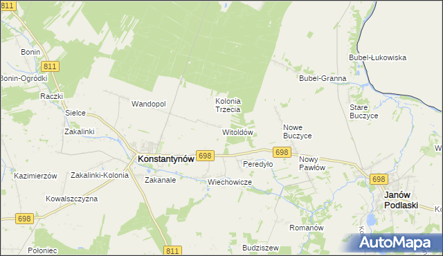 mapa Witoldów gmina Konstantynów, Witoldów gmina Konstantynów na mapie Targeo