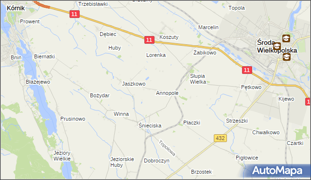 mapa Annopole gmina Środa Wielkopolska, Annopole gmina Środa Wielkopolska na mapie Targeo