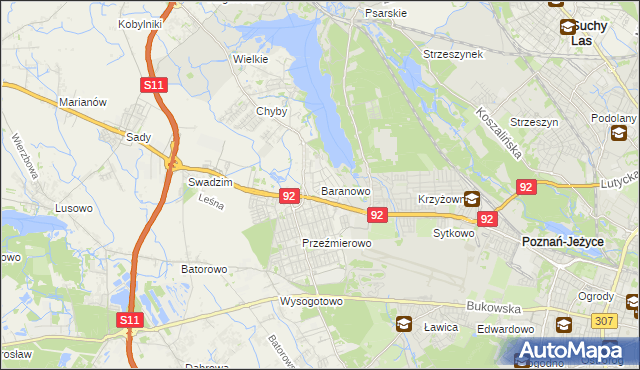 mapa Baranowo gmina Tarnowo Podgórne, Baranowo gmina Tarnowo Podgórne na mapie Targeo