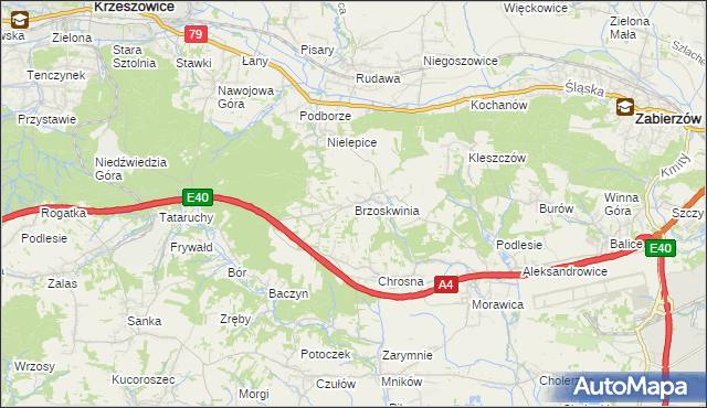 mapa Brzoskwinia, Brzoskwinia na mapie Targeo