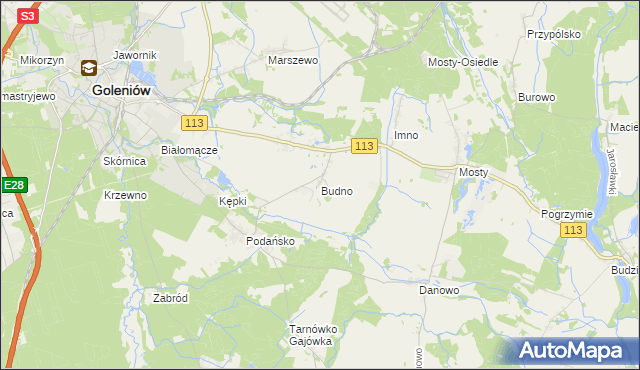 mapa Budno gmina Goleniów, Budno gmina Goleniów na mapie Targeo