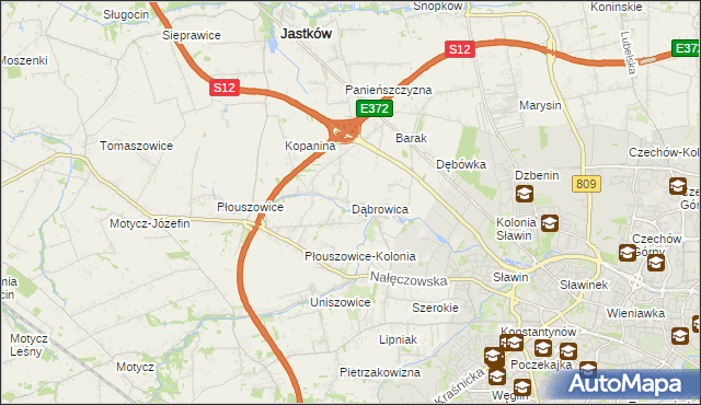 mapa Dąbrowica gmina Jastków, Dąbrowica gmina Jastków na mapie Targeo