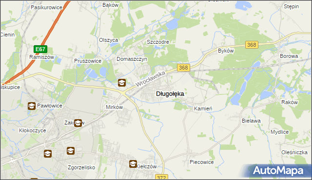 mapa Długołęka powiat wrocławski, Długołęka powiat wrocławski na mapie Targeo