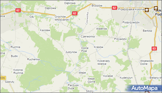 mapa Dolne Pole gmina Sokołów Podlaski, Dolne Pole gmina Sokołów Podlaski na mapie Targeo