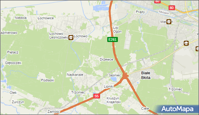 mapa Drzewce gmina Białe Błota, Drzewce gmina Białe Błota na mapie Targeo