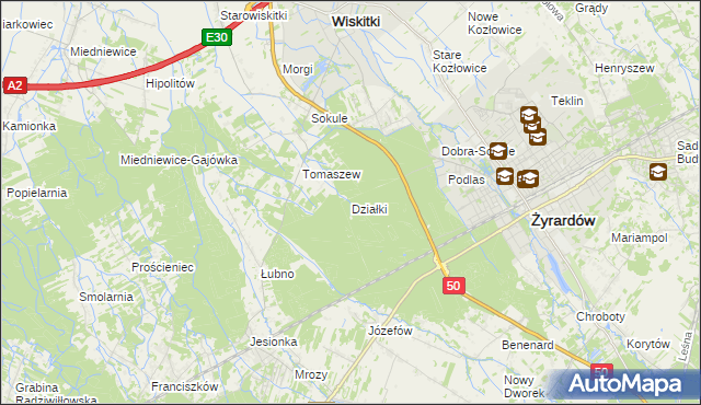 mapa Działki gmina Wiskitki, Działki gmina Wiskitki na mapie Targeo