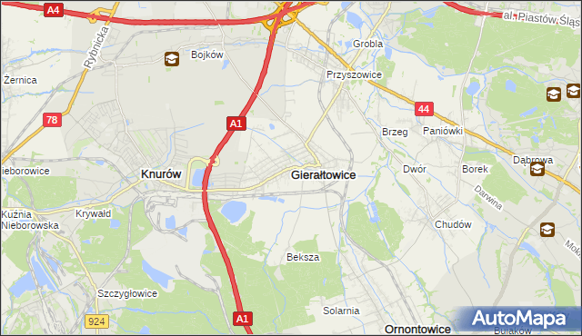 mapa Gierałtowice powiat gliwicki, Gierałtowice powiat gliwicki na mapie Targeo