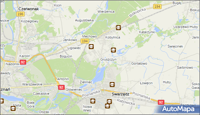 mapa Gruszczyn gmina Swarzędz, Gruszczyn gmina Swarzędz na mapie Targeo