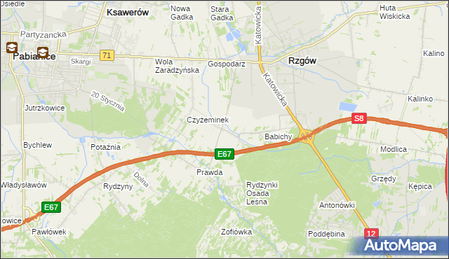 mapa Guzew gmina Rzgów, Guzew gmina Rzgów na mapie Targeo